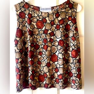 Jessica Howard Rust Brown Taupe Tan Abstract Pebbled Print Sleeveless Blouse 14